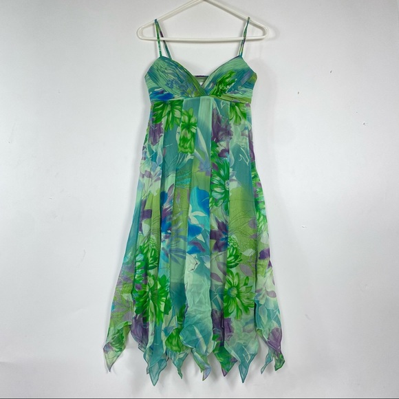 Sue Wong aqua/lime floral silk Dress Size 2 NWT - Picture 4 of 15